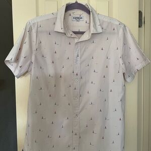 Express Men's White Shirt with Sailboat Pattern